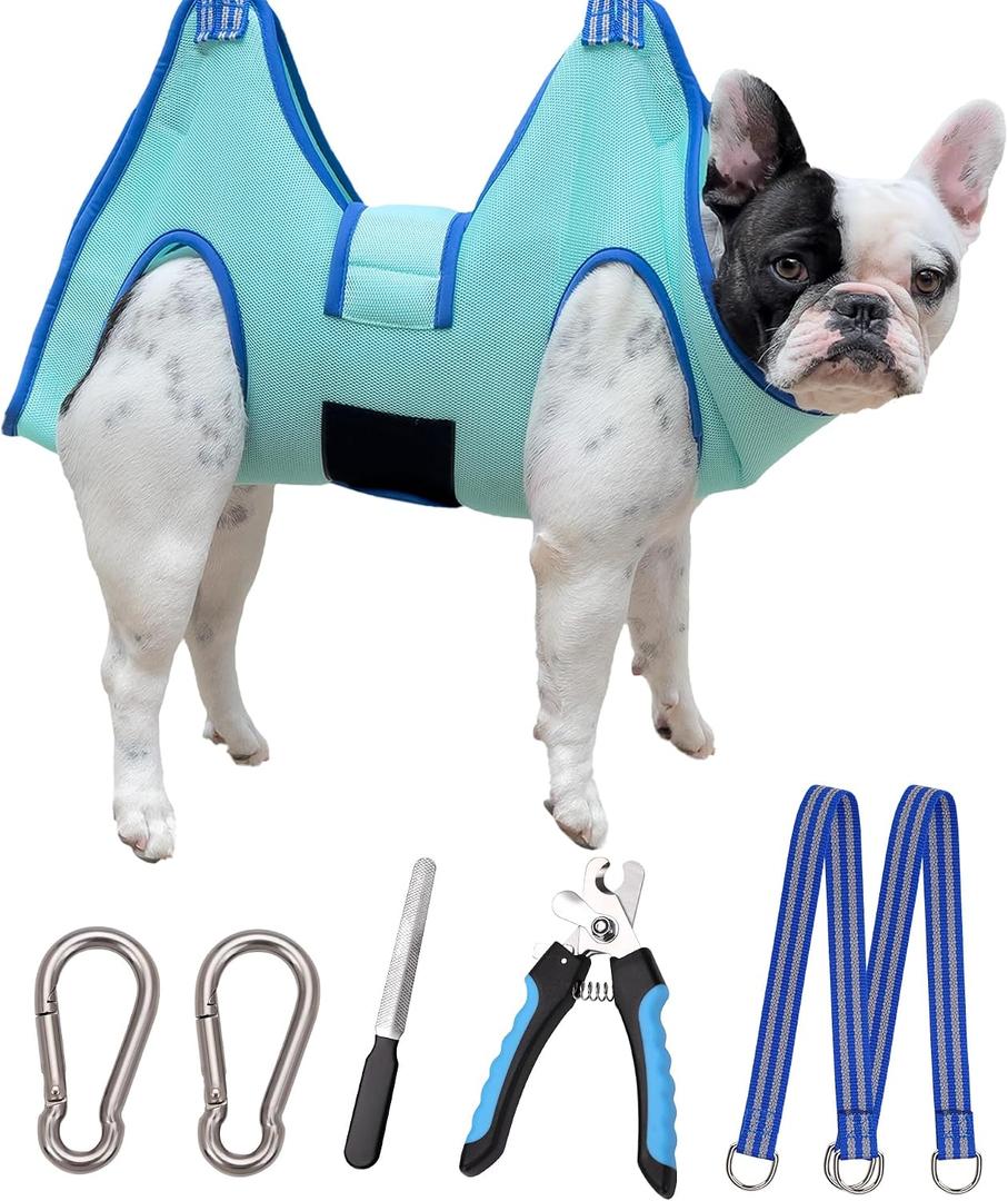 Kkiimatt Dog Grooming Hammock, Medium Dog Hanging Harness Holder for Nail Clipping, Nail Trimming Cutting Hammock, Grooming Sling Restraint Bag with Wide Strap Sewed, Medium