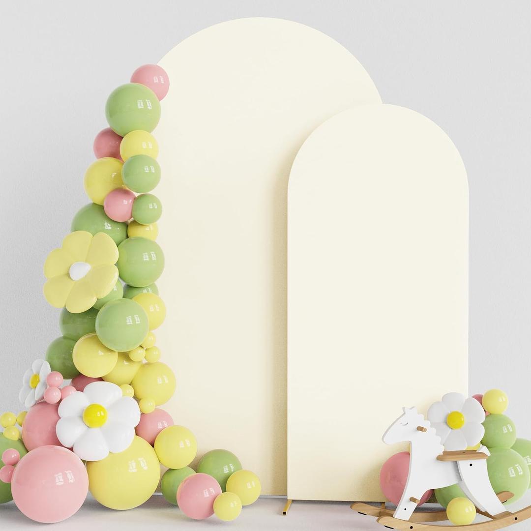 Asee'm Wedding Arch Cover Fitted Spandex Covers (7.2FT, 6FT) 2-Sided Round Top Chiara Backdrop Stand Cover Set of 2 for Party Birthday Banquet Decoration Ivory