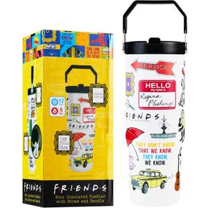 Get Trend Friends Tumbler with Straw 30oz Kids Teens Adults Insulated Cup with Lid Handle Travel Mug Cups with Lids for Office Gifts (White Friends)