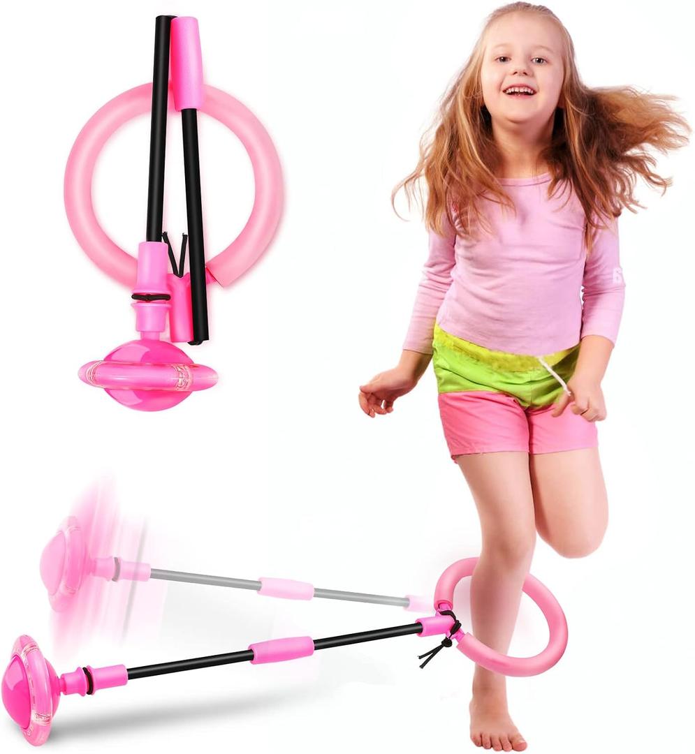 Hewog Skip Ball, Portable Foldable Colorful Flash Wheel Swing Ball, Kids Toys for Girls & Boys, Sports Fitness Toys for Kids & Adults. Gifts for Mom Women & Girls Toys Age 5-10 Years (Pink)