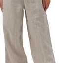 Amazhiyu Womens Pure Linen Summer Drawstring Flowy Wide Leg Pants with Pockets (X-Large, Flax)