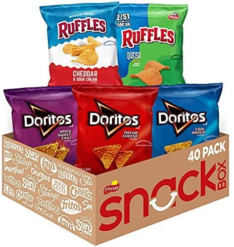 Ruffles FritoLay Variety Packs Flavors 1oz Bags, Ruffles & Doritos Bold Mix, 40 Count, BB 5 May 2026