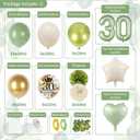 30th Birthday Decorations for Her, Sage Green 30th Bday Decorations for Women Happy Birthday Banner Green Gold Balloons Crown Sash Fringe Curtain Tablecloth Cake Topper for Bday Decor