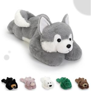2 Lb Weighted Stuffed Grey Dog Animals - 16 Inches Bear Dog Dino Pig Plush Throw Pillow Toy - Embroidered Plushie Collectible - Kawaii Plushies Hugging Toy Gifts for Kids & Adults (Grey Dog) (2 Lb Grey Dog)