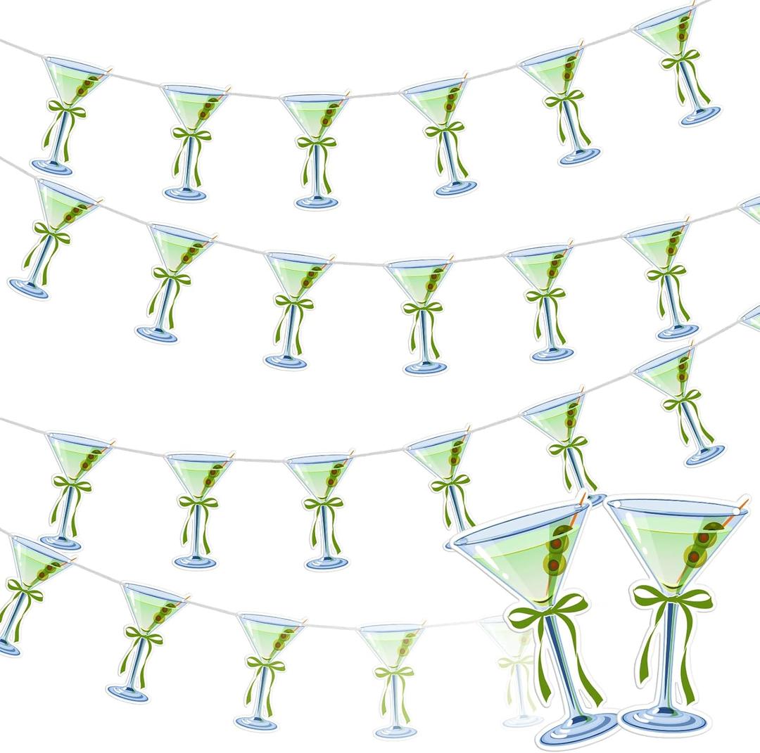 4 Pcs Dirty Martini Party Banner Bar Themed Bachelorette Party Decorations Hanging Sign for Espresso Martini Birthday a Tini Bit Older Decorations (Green)