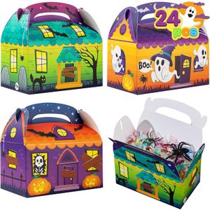 JOYIN 24 PCS Halloween Treat Boxes Cookie Boxes, House Cardboard for Treat Candy Bags Cookies Goodie Bags (6"x6"x3.5") Trick or Treat for Kids Children Halloween Party Favor Supplies