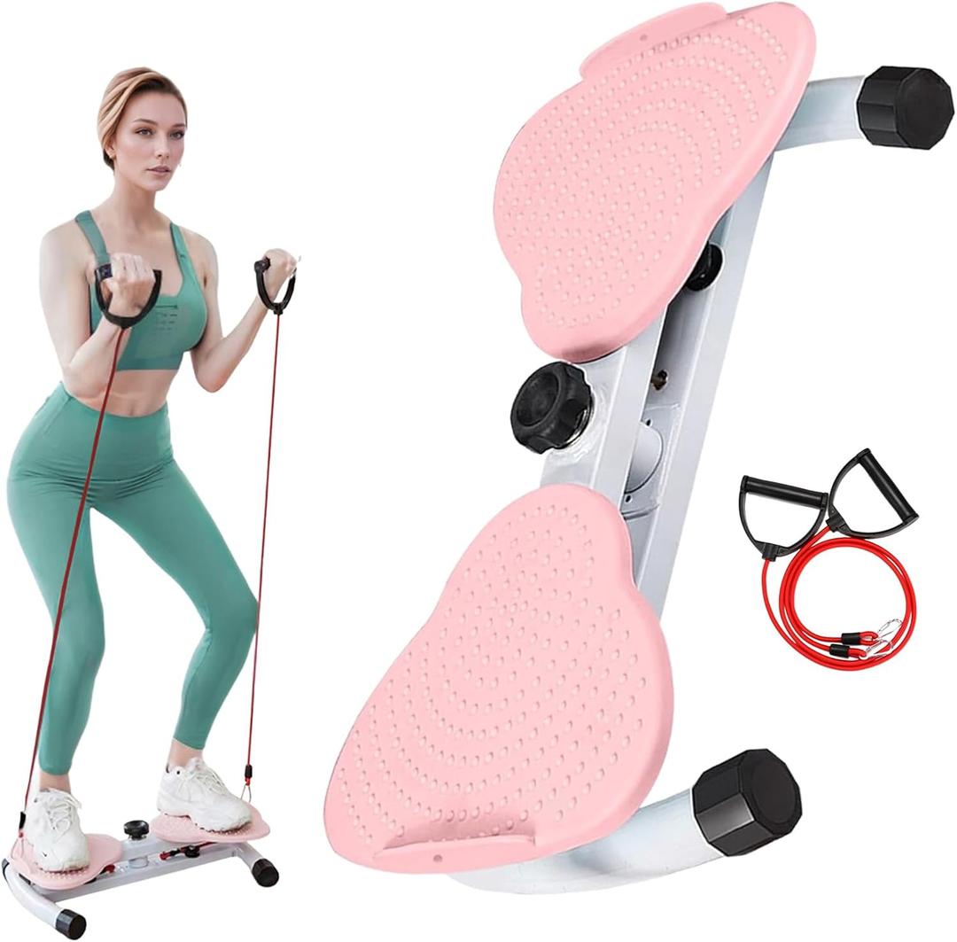 Twisting Waist Machine, Waist Twister Machine with Resistance Bands - 300 lbs Weight Capacity, Noiseless Home Gym for Ab Exercise Foot Massage and Weight Loss, Home Gym Equipment for Women/Men (Pink)
