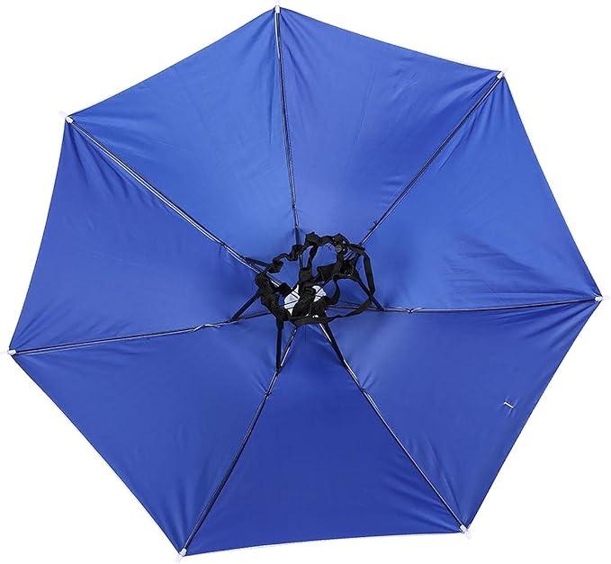 Folding Windproof Head Mounted Umbrella for Fishing Outdoor Activities, Adjustable Cap Sunscreen Umbrella, 77cm, Oxford Fabric