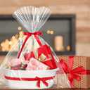 Colingmill Mother's Day Woven Gift Basket Empty for Women with Handles Ribbons Bow Tie Bag, Decorative Woven Gift Basket for Mom, Rope Storage Box Home Decor(14 x 10 x 5.5 Inch,White Red)