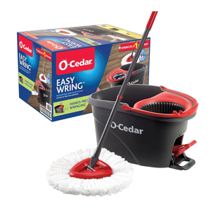 O-Cedar EasyWring Microfiber Spin Mop, Bucket Floor Cleaning System, Red, Gray, Standard