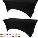 BDDC Table Covers for 6 Foot Tables, 2 Pack Black Washable and Wrinkle Resistant Stretch Tablecloths Rectangle 6ft for Events, Wedding, Banquets, Parties