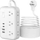 Flat Plug Extension Cord 25 ft, Power Strip, Outlet Extender with 6 Outlets 4 USB Ports, Overload Protection, Long Extension Cord with Multiple Outlets for Indoor, Home, Office, White