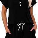 KISSMODA Women's Drawstring Waist Loose Fit Loungewear Set with Pockets (Black, XXL)