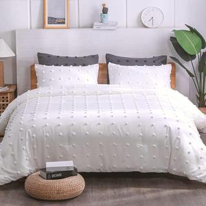 Paxrac Tufted White Queen Comforter Set (90x90 inches), 3 Pieces- Soft Cotton Jacquard Lightweight Comforter with 2 Pillowcases, Chenille Dots All Season Down Alternative Comforter Set for Bedding (Queen(90''x90''))