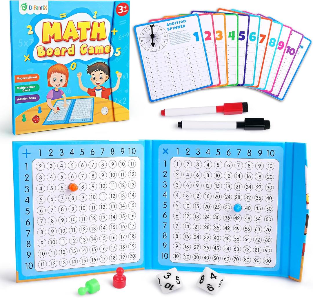 D-FantiX Magnetic Addition Multiplication Game Board, Math Games for Kids 8-12, Math Manipulatives for Elementary School, Montessori Learning Toys for Homeschool Classroom