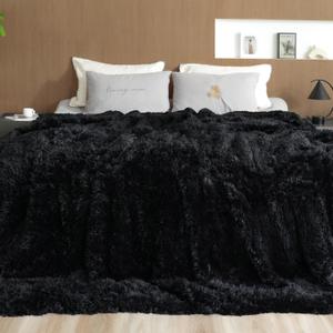 Pawque Faux Fur Blankets King Size 90x108 Inches, Soft Fuzzy Fluffy Blanket, Warm Thick Sherpa Long Hair Shag Reversible Lightweight Cozy Throw for Bedroom Sofa Couch, Black