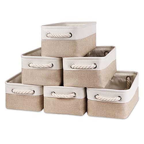 Bidtakay Small Baskets Fabric Storage [5 Pack] Beige Storage Bins 11.8 X 7.8 X 5 Inches Empty Gift Basket Decorative Storage Baskets for Shelves, Baby Clothes Storage, Bathroom(White&Beige)