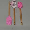 3 Pcs Valentine Silicone Spatulas with Wooden Handles Valentine Pattern Heat Resistant Baking Silicone Spatulas with Pink Satin Ribbon Bows for Baking, Cooking and Sauteing