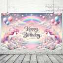 Unicorn Happy Birthday Banner 71x43 Inch Large Pastel Rainbow Party Decoration for Girls Fairy Princess Birthday Party Photo Booth Backdrop Indoor Outdoor Supplies