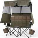 Padded Double Camping Chair With Canopy,Folding Chair Support 450LBS, Green