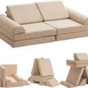 jela Kids Couch Safety Certified Play Couch Soft Kids Sofa with Machine Washable Cover Thick Foam Fort Building Set for Playroom Indoor 57x28x18 Inch (Corduroy, Brown Sugar) (Sand Beige)