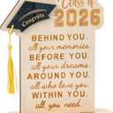 2 x Graduation Decorations, Graduation Gifts for Class of 2026, Graduation Quote Wood Sign Desk Decor, Positive Behind You All Your Memories Wood Plaque with Stand Desk Decoration Grad Gift