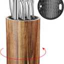 Hushee 360 Rotatable Knife Block Without Knives, 5.9 x 9 Inch Round Acacia Wood Knife Organizer Large Capacity Holder for Scissors Sharpening Rod, Holds up to 10 Knives, Kitchen Organization