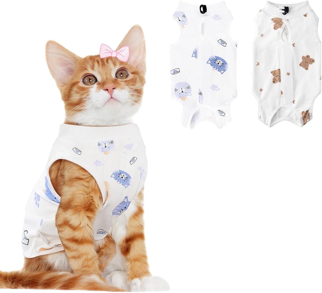 2 PCS Cat Recovery Suit Female Cat Onesie for Cats After Surgery Spay Abdominal Wounds, Kitten Surgery Recovery Suit Female Breathable E-Collar Alternative Kitten Onesie Anti Licking Medium