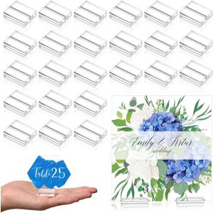 Yalikop Acrylic Place Card Holders 1.2 Inch Name Card Holder Stands Clear Table Number Stands Wedding Sign Holders Display Stand for Table Wedding Photos Office Menu Meeting(100 Pieces)