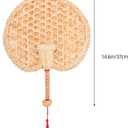 BESTOYARD Handmade Round Wheat Straw Fan Lightweight Handheld Straw Fan for Cooling and Home Decoration Traditional Weaving Design