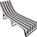 DII Stripe Beach Lounge Chair Towel with Fitted Top Pocket, 26x82, Stone