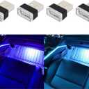 Augeny 4 PCS USB LED Car Interior Atmosphere Lamp, Plug-in USB Decor Night Light, Portable Auto Ambient Lighting Kit, Universal Vehicle Interior Accessories for Most Cars (Blue & Ice Blue)