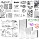 Yinder 7 Pcs Vintage Rubber Clear Stamps Set 4 Sheet Transparent Postage Silicone Stamps 3 Pcs Acrylic Stamp Block Tools with Grid Lines Rubber Craft Supplies for DIY Scrapbooking Journaling