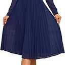 Business Casual Shirt Dress for Women Long Sleeves Pleated Midi Dresses with Belt L, Navy Blue