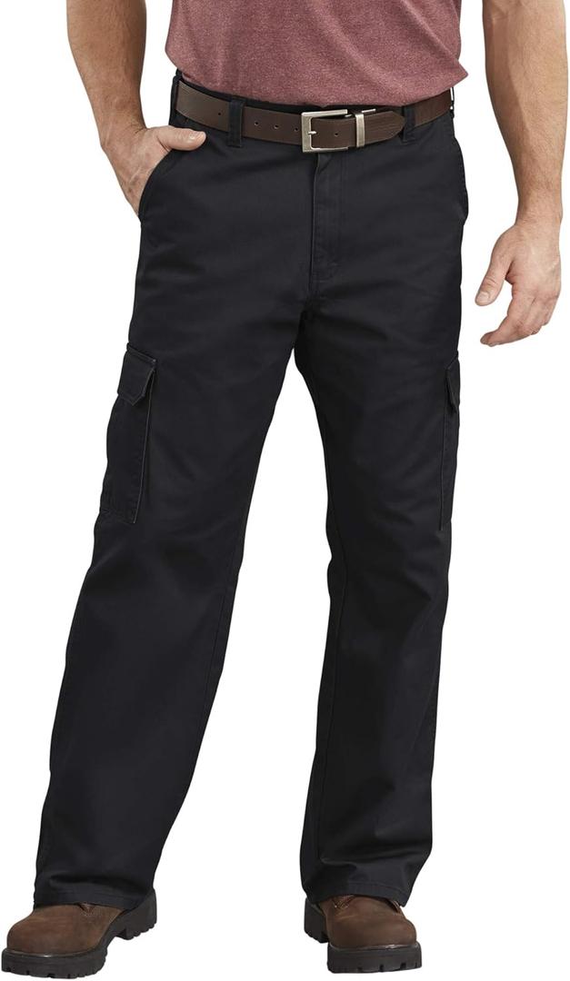 Dickies Men's Loose Fit Cargo Work Pant, Rinsed Black, 34W x 32L