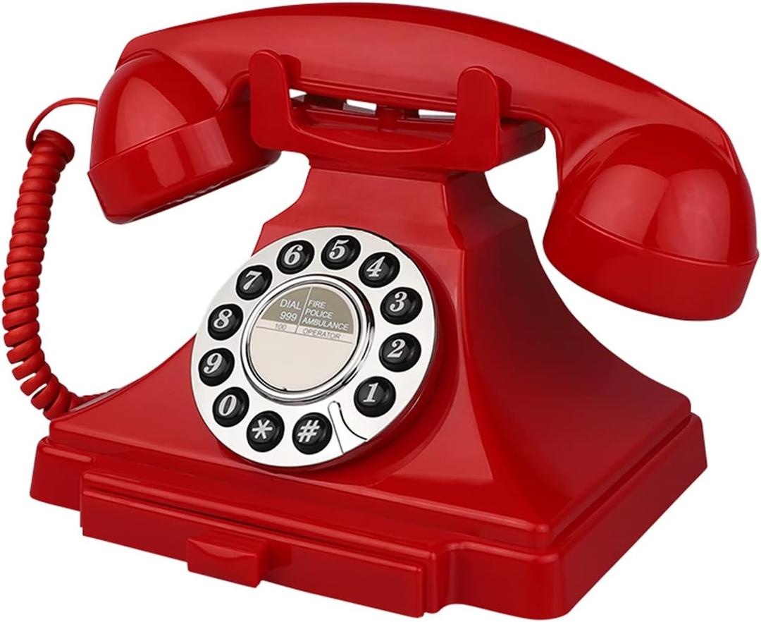 Red Vintage Telephone, Corded Retro Landline Phones for Home, Single Line Old Fashioned House Working Telephone with Loud Ringer for Seniors, Classic Antique Desk Phone for Office/Hotel/School