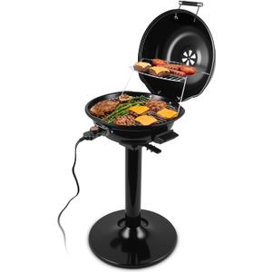 Electric Grill, CUSIMAX Electric Indoor/Outdoor Grill, 1600W Portable BBQ with Lid for Indoor & Outdoor Use, Adjustable Heat, Removable Stand Grill for Cookouts, BBQ Gatherings, Small Spaces