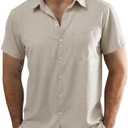 JOGAL Mens Short Sleeve Button Down Shirts Regular Fit Casual Summer Beach Shirt with Pocket, XL