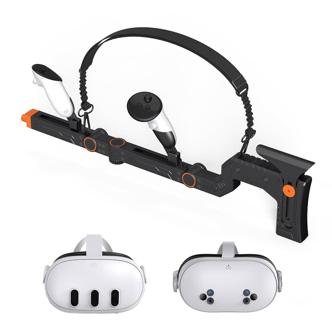 [Ambidextrous Design] VR Gun Stock for Meta Quest 3/Oculus Quest 3S | Side-Loading Magnetic Design | Faster Mag Changes | Precision Angle Adjustment | Adjustable Cheek Rest & Strap | Lightweight for Enhanced FPS Gameplay