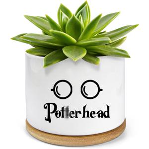 Funny Ceramic Succulent Planter Pots with Drainage Bamboo Tray, Office Windowsill Decor Indoor, Funny Plants Pots Desk Accessories for Plant Lovers Mom Friends Teacher (Not Plants)