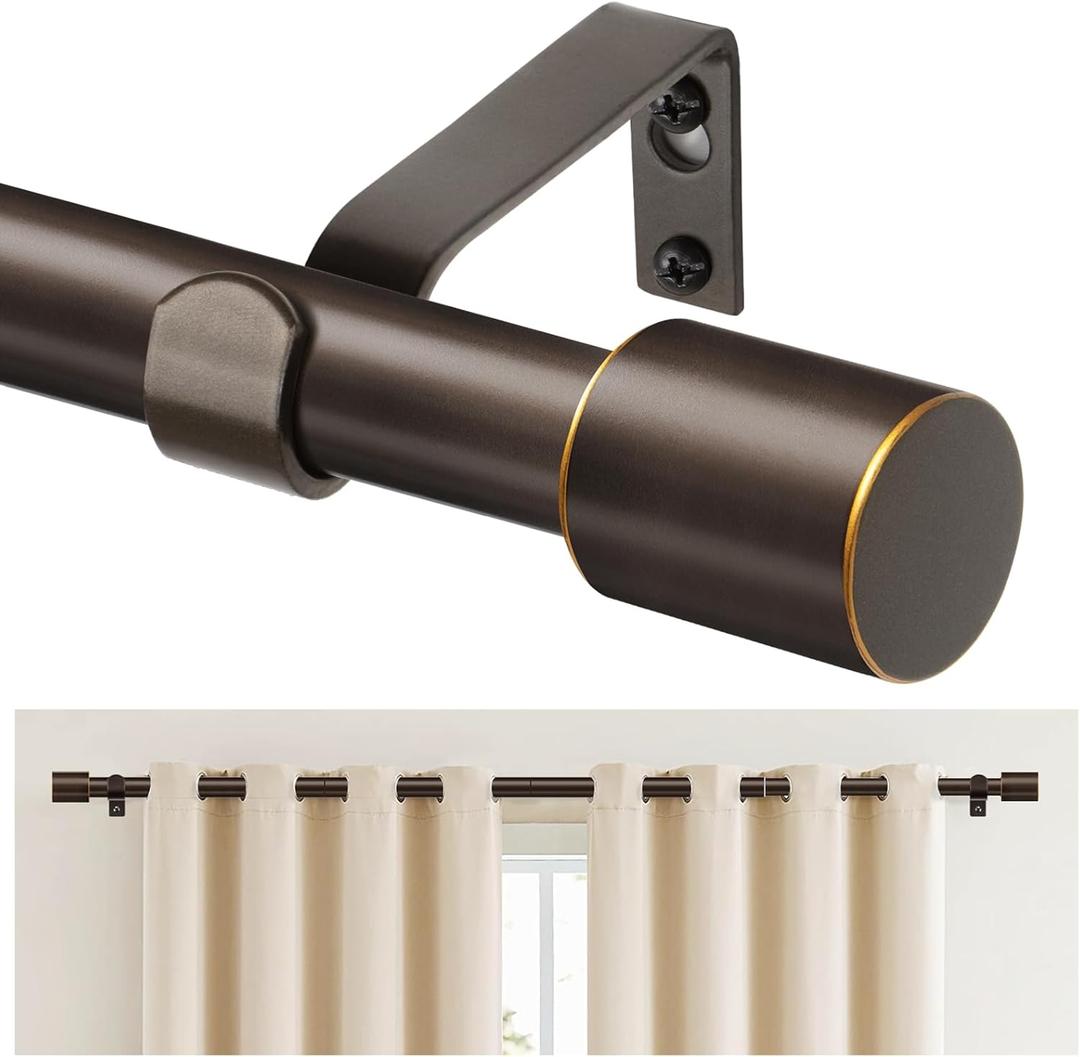 TONIAL Curtain Rod 32 to 58 Inch(2.6 to 4.8 ft), Adjustable Splicing Window Curtain Rods, 3/4 Drapery Rods for Windows 20 to 53 Inch, Decorative Single Rod with Modern Cap Finial, Bronze