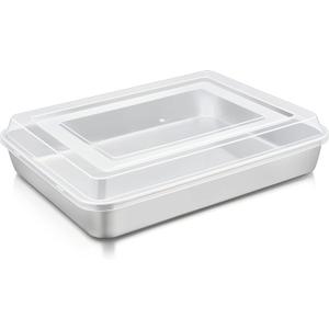 TeamFar Lasagna Pan with Lid, 12.3 x 9.75 x 2, Stainless Steel Rectangular Baking Cake Pan, Heavy Duty & Non-Toxic, Deep & Visible, Brushed Finish & Dishwasher Safe- (1 Pan+1 Lid)
