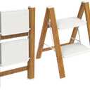 HBTower Step Ladder,Lightweight Aluminum Folding Step Stool with Anti-Slip Wide Pedal,330lbs Capacity Step Ladder for Household,Kitchen,Office - White/Wood/Grain