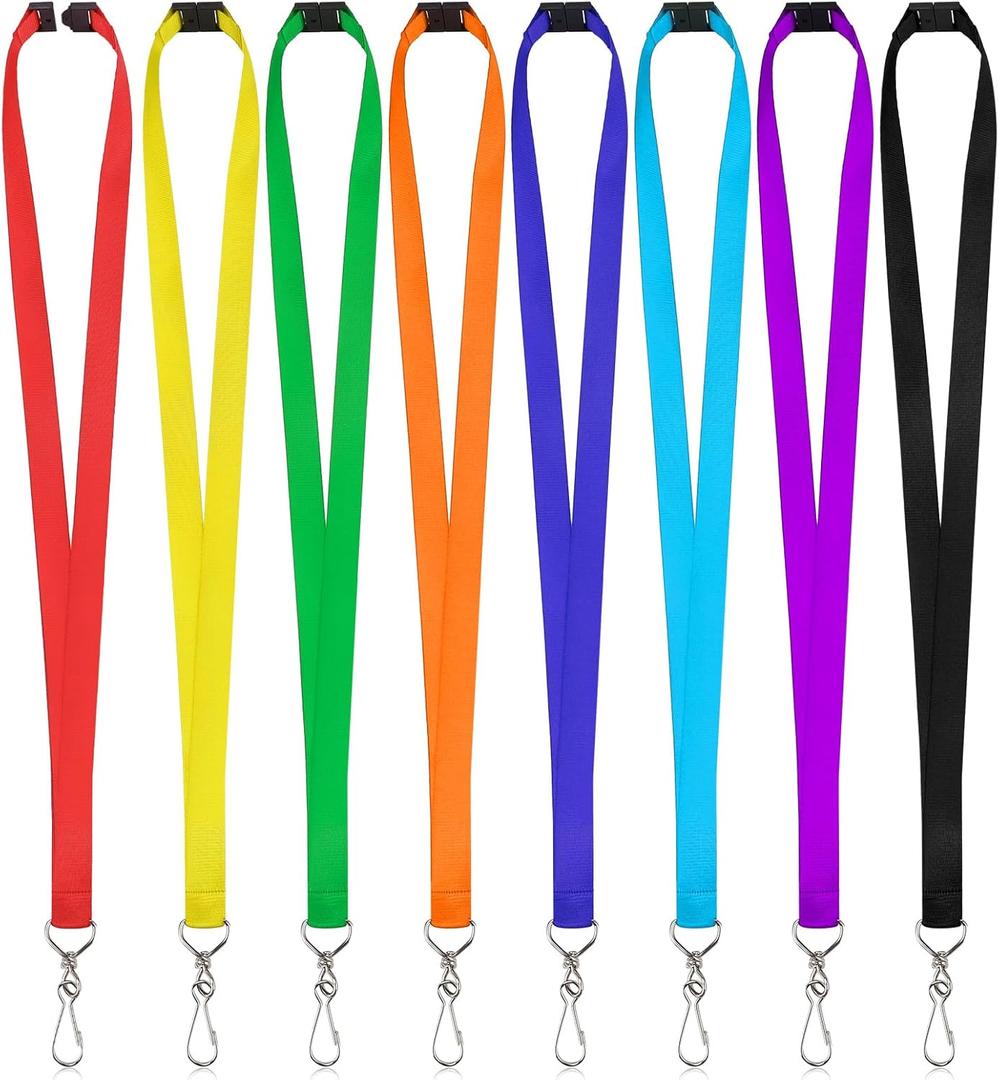 80 Pcs Breakaway Lanyard for Id Badges, 8 Color Breakaway Flat Badge Lanyards with Swivel J Hook Break Away Lanyards for Teachers Volunteers Student Team Activities