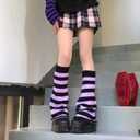 Womens Striped Leg Warmers & Arm Warmers Set  Knitted Y2K Goth Harajuku Style Accessories for Cosplay (Purple and Black)