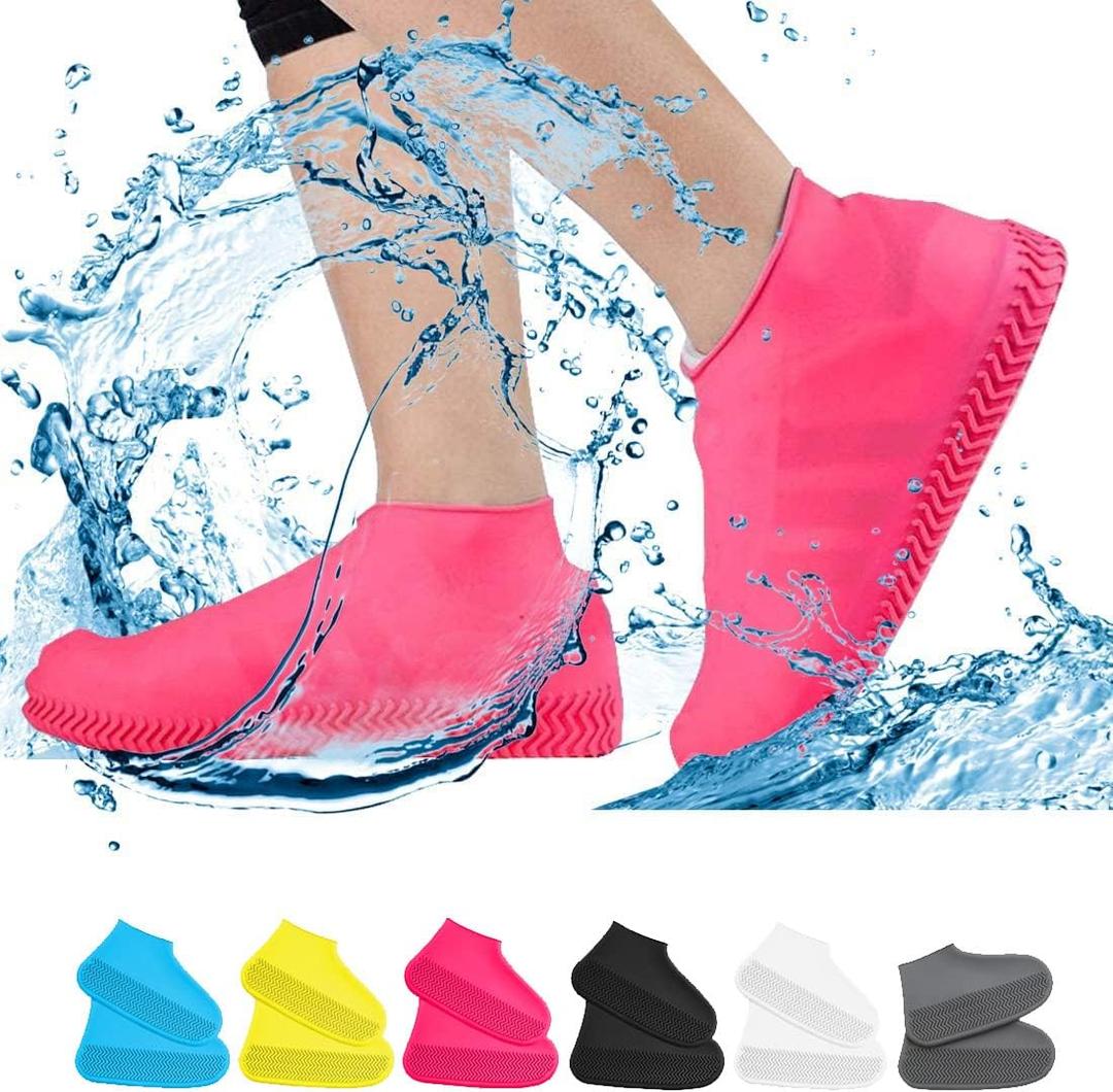 Waterproof Shoe Covers, Non-Slip Water Resistant Overshoes Silicone Rubber Rain Shoe Cover Outdoor cycling Protectors apply to Men, Women, Kids (Medium, Pink)