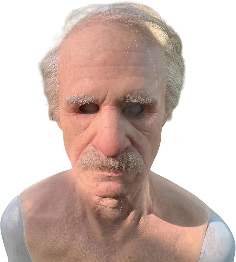Latex Old Man Mask Halloween Realistic Human Full Head Mask for Halloween Carnival Costume Party (A)
