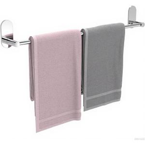 Self Adhesive Towel Bar for Bathroom 24ich Stainless Steel and Zinc Alloy No Drill Towel Rack Heavy Duty Hanger Stick On Hand Towel Holder for Kitchen, Cabinet, Door, Shower, Polished Chrome