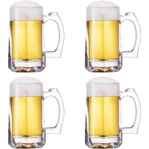 Heavy Beer Mugs Set, 12.5oz Glass Mugs With Handle, Beer Glasses For Freezer, 370ml Beer Drinking Glasses, Traditional Stein For Bar, Alcohol, Beverages,Coffee, Teas, Set of 4