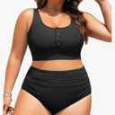Yonique Plus Size 2 Piece Swimsuit - Womens High Waisted Bikini Tummy Control Bathing Suit Ribbed 2025 Swimwear, 18W